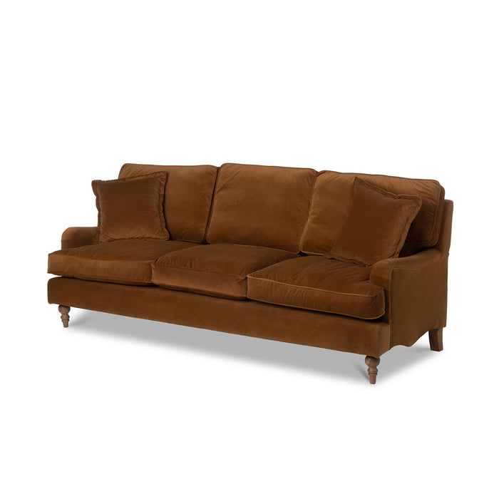 Park Hill Collection Carlisle Velvet Upholstered Sofa - Luxurious Copper Comfort with Rolled Arms and Elegant Wood Feet
