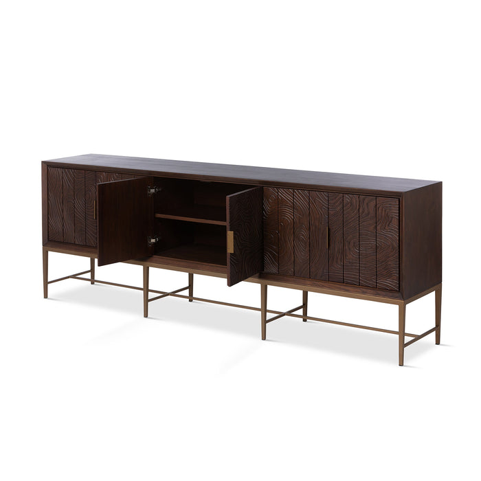 Park Hill Collection Addison Faux Bois Media Cabinet - Elegant Walnut Finish, Beechwood & Antique Brass Hardware Design