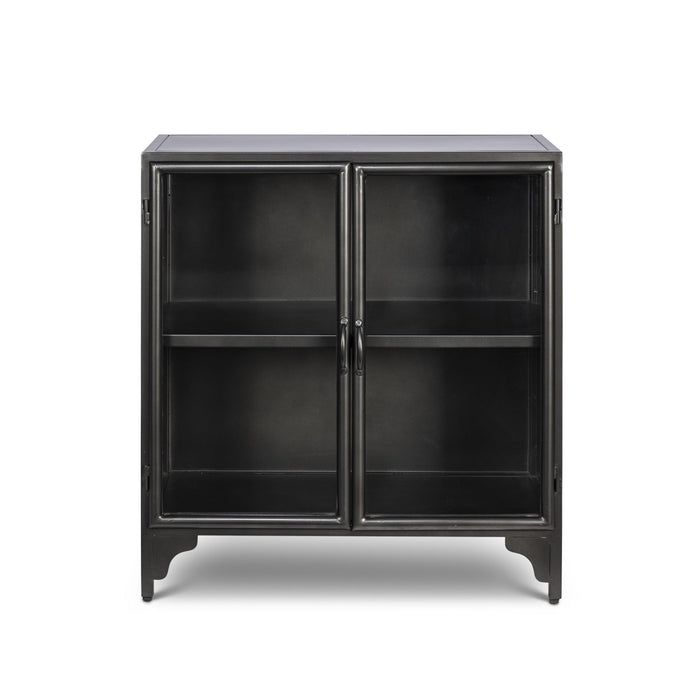 Ashton Black Metal Side Cabinet with Glass Top - Stylish Storage Solution for Modern Homes