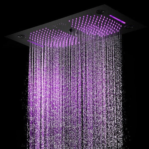 Pisa 16"x28" Matte Black LED Showerhead By Cascada Showers - Side View