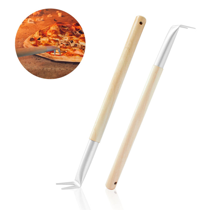 Chicago Brick Oven Aluminum 17.5 inch Pizza Spinner Turning Fork with Wooden Handle (2-Pack), Pizza Turner, Pizza Bubble Popper - Outdoor Pizza Oven Accessories