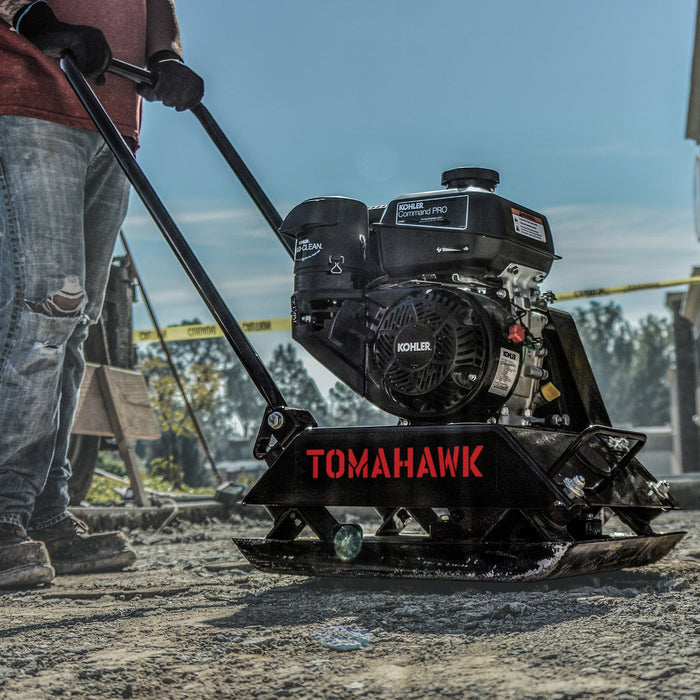 Tomahawk Power Vibratory Plate Compactor Tamper with Kohler Engine for Dirt Gravel Soil Compaction - Side View