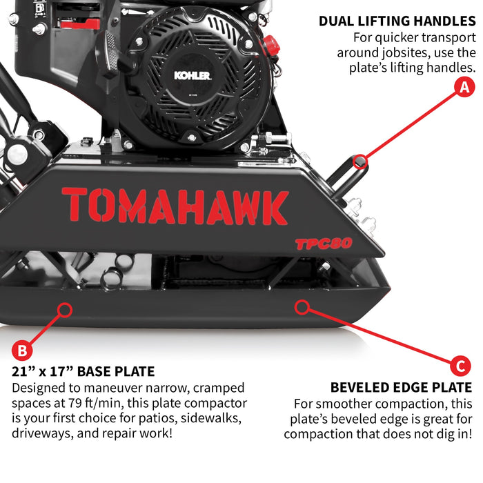 Tomahawk Power Vibratory Plate Compactor Tamper with Kohler Engine for Dirt Gravel Soil Compaction - View 9