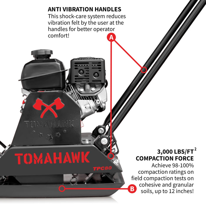 Tomahawk Power Vibratory Plate Compactor Tamper with Kohler Engine for Dirt Gravel Soil Compaction - Features