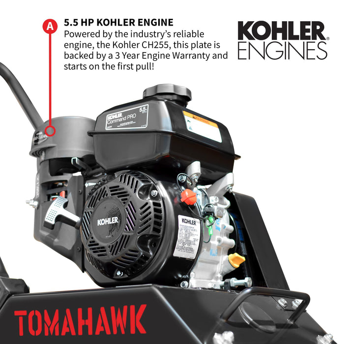 Tomahawk Power Vibratory Plate Compactor Tamper with Kohler Engine for Dirt Gravel Soil Compaction - Dimensions