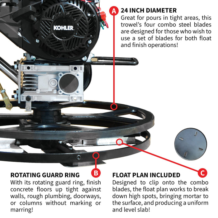 Tomahawk Power 24" Concrete Power Trowel Edger 6HP Kohler Float Pan Blade Screed Finishing Tool - Product Image 7