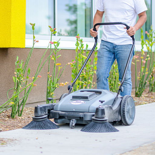 Tomahawk Power Commercial 38" Push Sweeper with Triple Power Brooms Concrete Vibrators - Side View