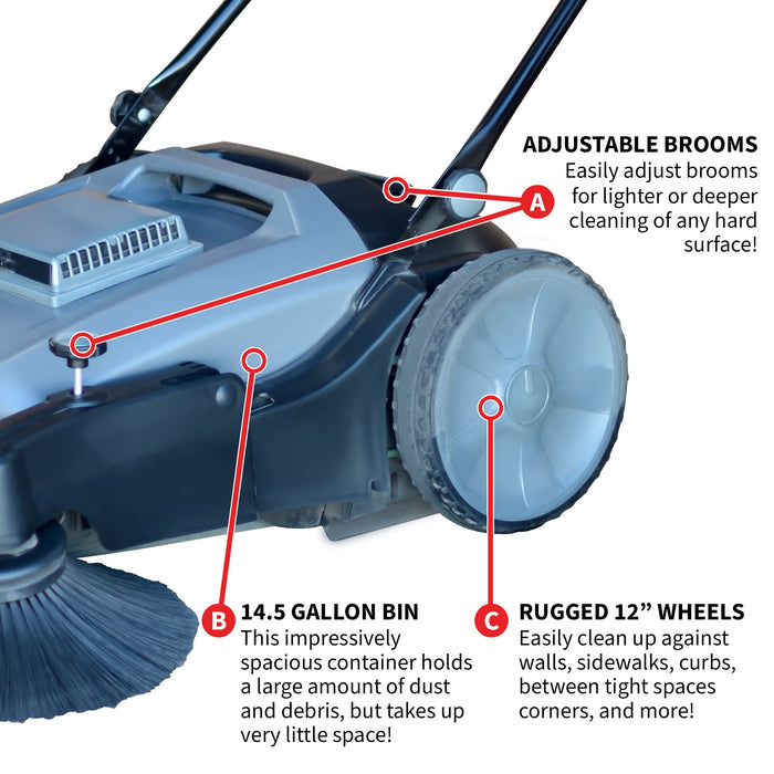 Tomahawk Power Commercial 38" Push Sweeper with Triple Power Brooms Concrete Vibrators - Features
