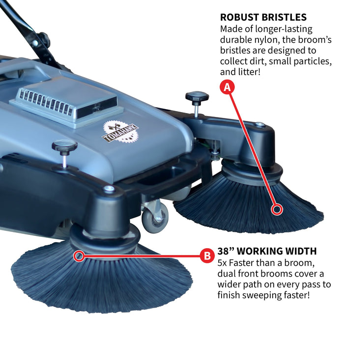 Tomahawk Power Commercial 38" Push Sweeper with Triple Power Brooms Concrete Vibrators - Installation View