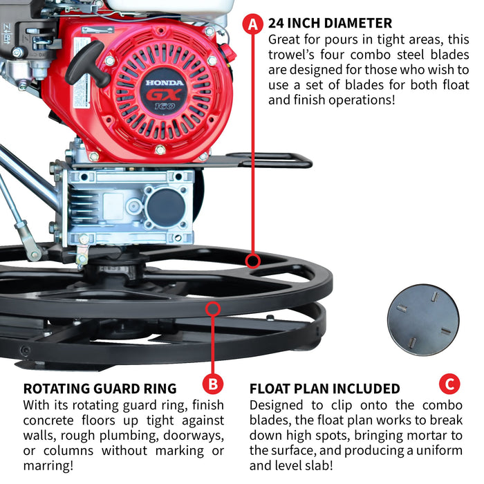 Tomahawk Power 24" Concrete Power Trowel Edger 5.5HP Honda Float Pan Blade Screed Finishing Tool - Product Image 7