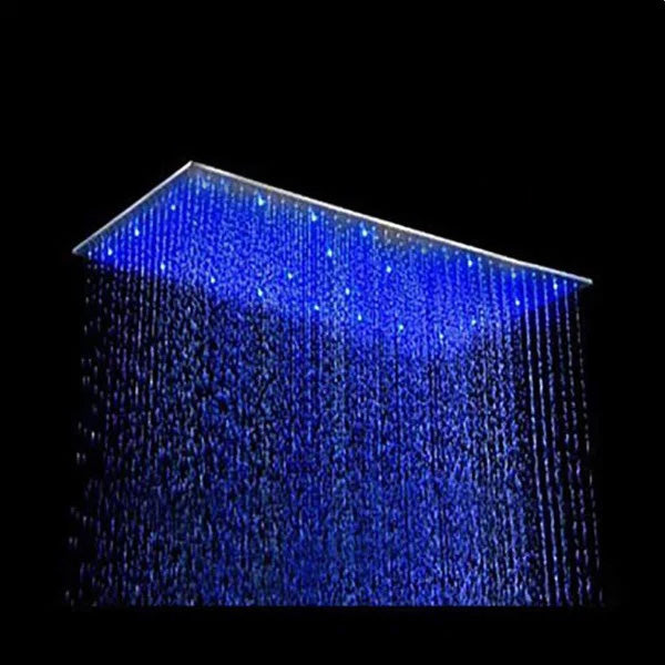 Cascada 8"x16" Stainless Steel Rainfall LED Shower Head - Close-Up