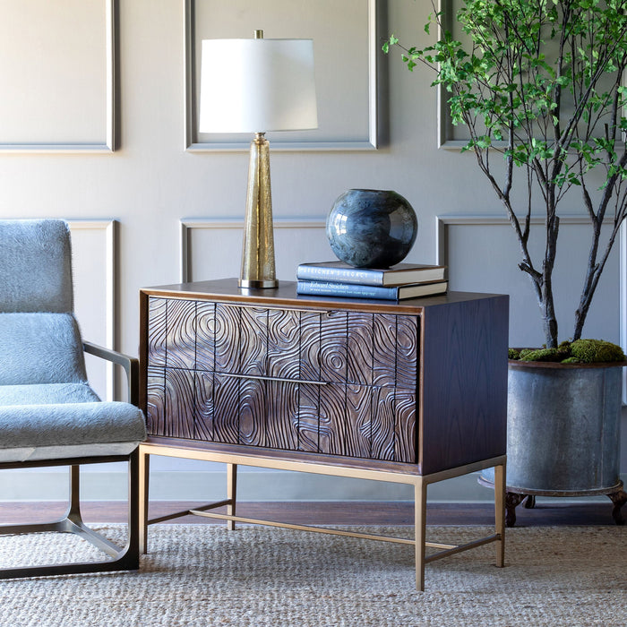 Addison Faux Bois 2-Drawer Chest in Walnut with Antique Brass Hardware - Stylish Storage Solution