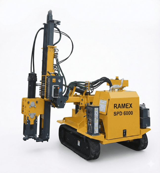 RAMEX SPD solar pile driver front three-quarter view