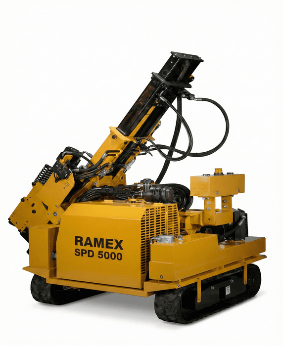 RAMEX SPD solar pile driver rear three-quarter view