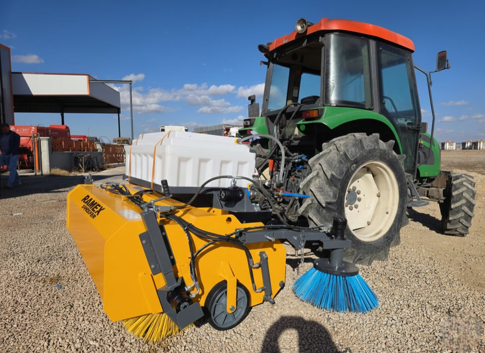 RAMEX SWP tractor sweeper on a tractor sweeping with the side brush