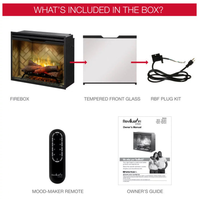 Dimplex Revillusion® 42" Built-In Electric Fireplace Herringbone with Glass Pane and Plug Kit included | 500002410 Dimplex