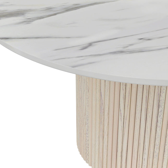 Alpine Furniture Cleo Reba Quartz Top Round Dining Table, White Wash