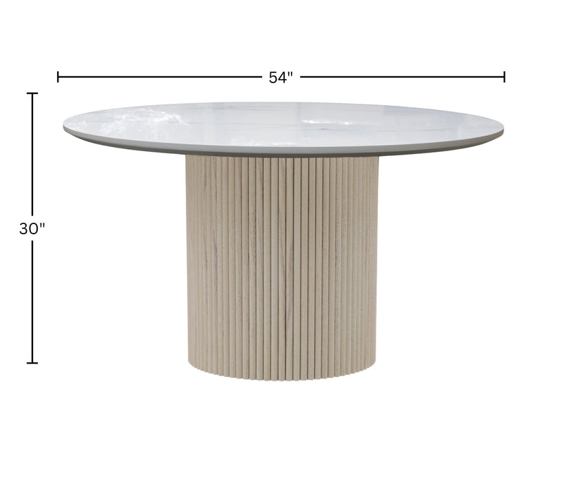 Alpine Furniture Cleo Reba Quartz Top Round Dining Table, White Wash