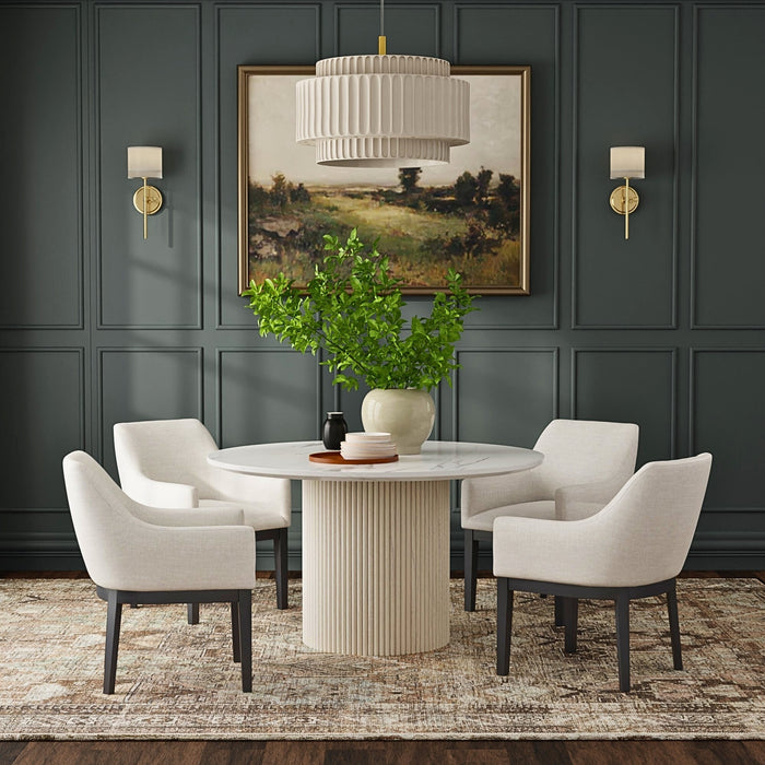 Alpine Furniture Cleo Reba Quartz Top Round Dining Table, White Wash