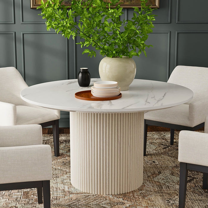 Alpine Furniture Cleo Reba Quartz Top Round Dining Table, White Wash