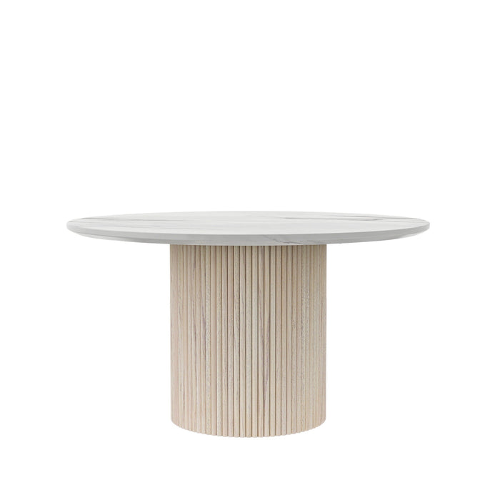 Alpine Furniture Cleo Reba Quartz Top Round Dining Table, White Wash