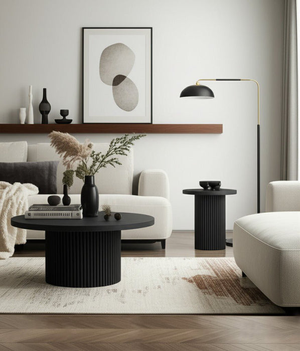 Alpine Furniture Cleo Reba Round Cocktail Table, Black