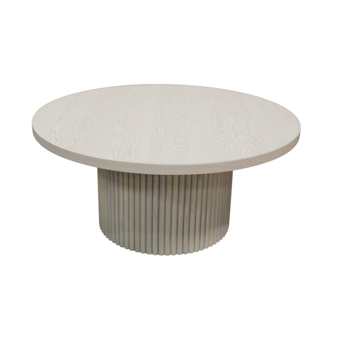 Alpine Furniture Cleo Reba Round Cocktail Table, White Wash