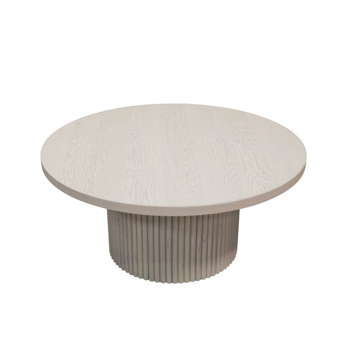 Alpine Furniture Cleo Reba Round Cocktail Table, White Wash