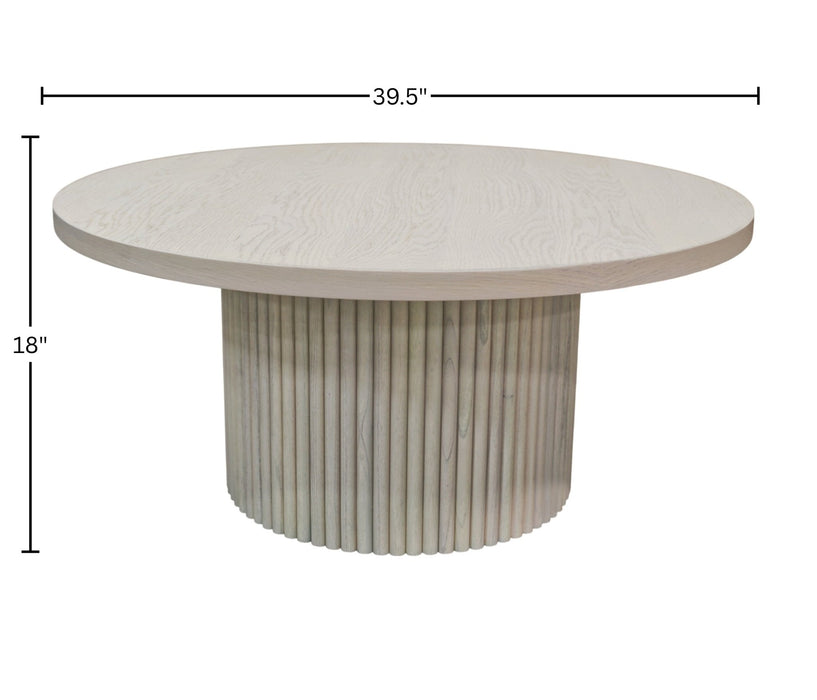 Alpine Furniture Cleo Reba Round Cocktail Table, White Wash