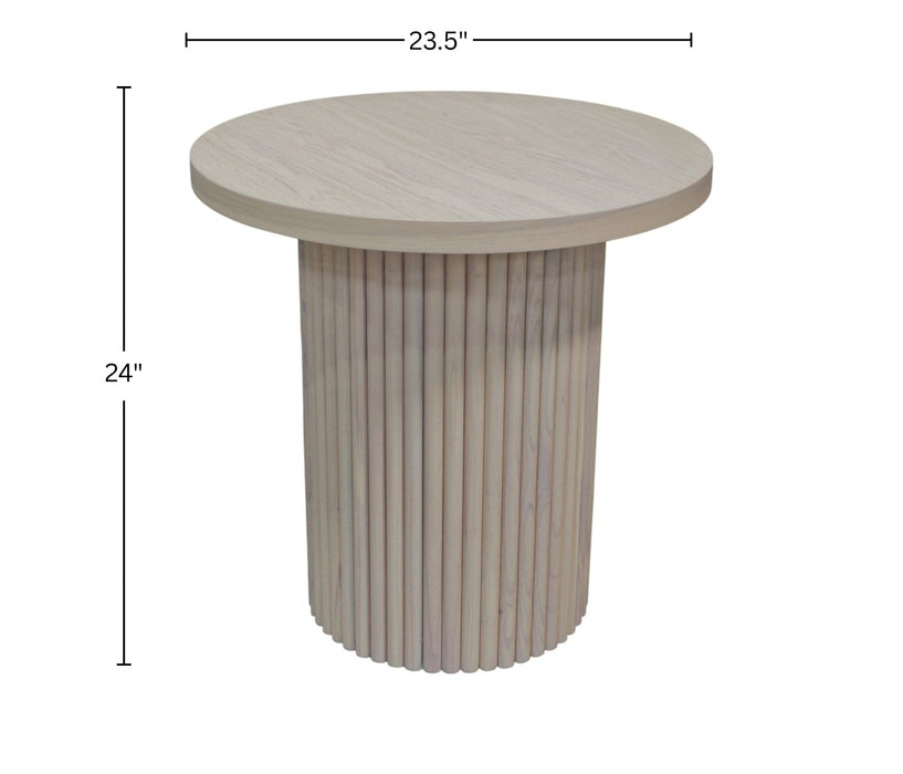 Alpine Furniture Cleo Reba Round End Table, White Wash