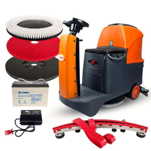 SUNMAX RT70 Ride-On Floor Scrubber, 22" Cleaning Path, 48,000 sq ft/hr, 18.5 gal Tanks – For Warehouses & Retail Stores