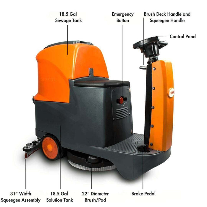 RT70 Ride-On Floor Scrubber, 22" Cleaning Path, 48,000 sq ft/hr, 18.5 gal Tanks – For Warehouses & Retail Stores