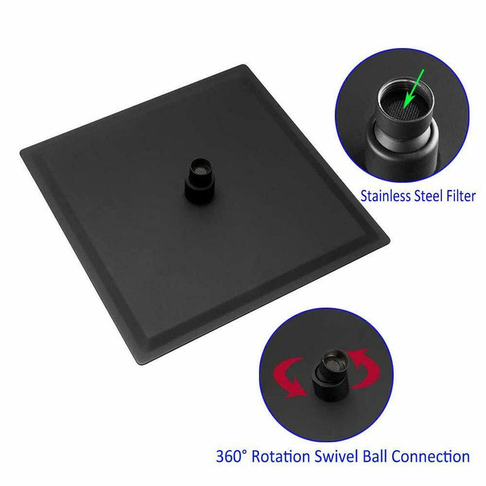 12inch 2 way Big arc Wall Mounted Matte Black Shower System with two function pressure balance Rough-in Valve Body and Trim - back view
