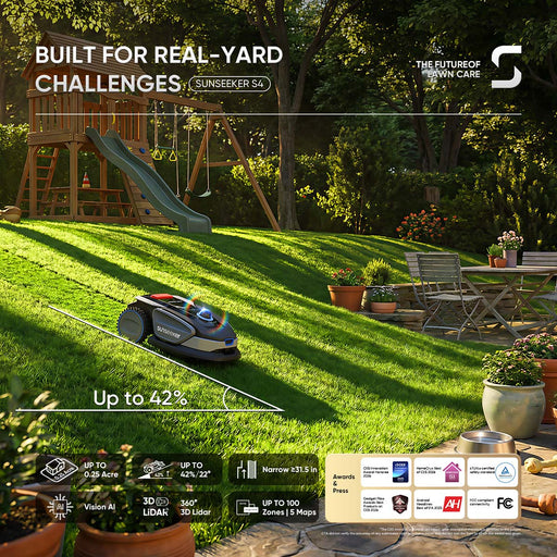 Sunseeker S4 LiDAR Robot Lawn Mower wire-free robot lawn mower, view 2
