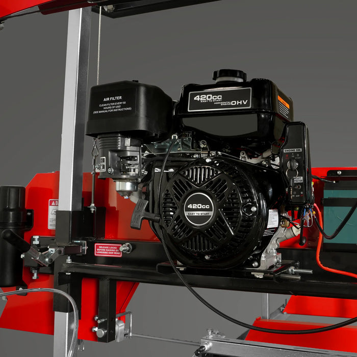 32" Portable Sawmill,  420cc 15HP DUCAR E-Start Gasoline Engine,  29" — lifestyle view