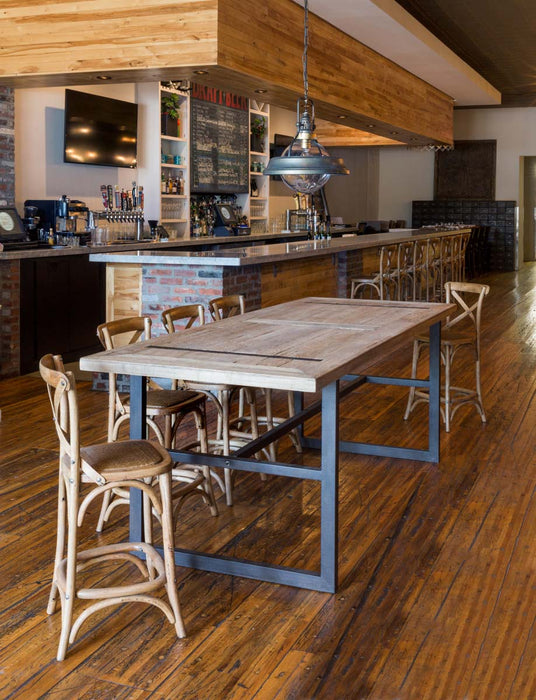 Park Hill Collection Wooden Cross Back Counter Stool - Rustic Aged Finish, Cane Woven Seat, Perfect for Farmhouse Decor