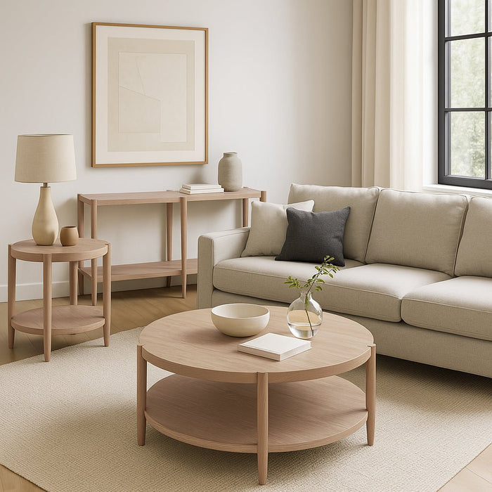 Alpine Furniture Cleo Sinclair Round End Table, Natural