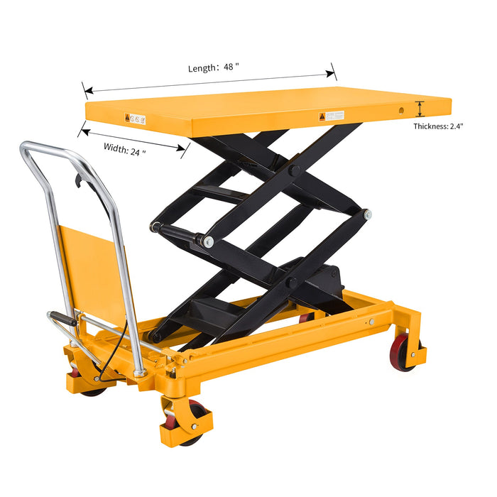 Xilin SPS800 hydraulic lift table in warehouse use