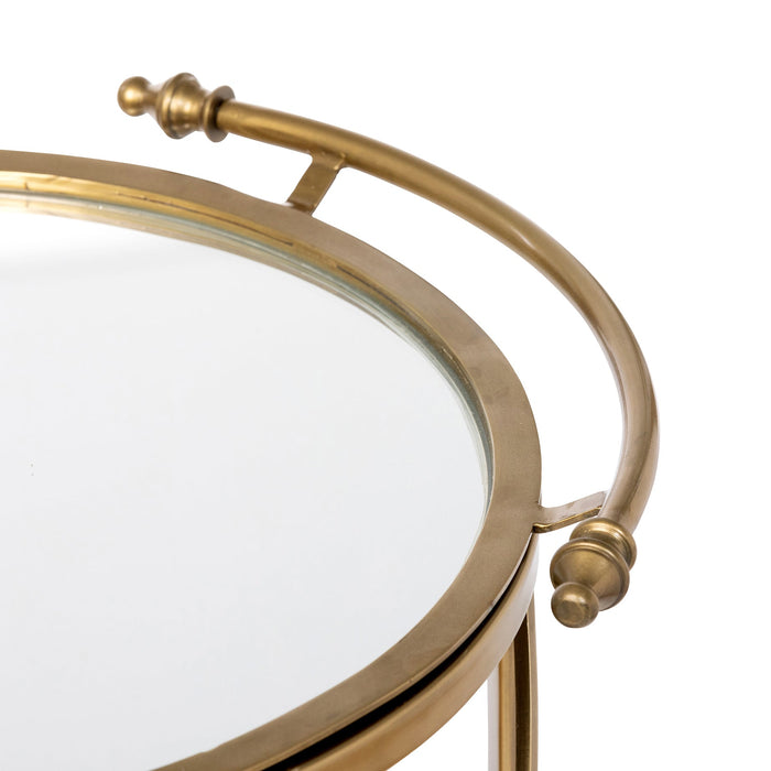 Park Hill Collection Hampton Round Tray Serving Cart - Elegant Steel & Brass Design with Removable Mirror Tray for Easy Use