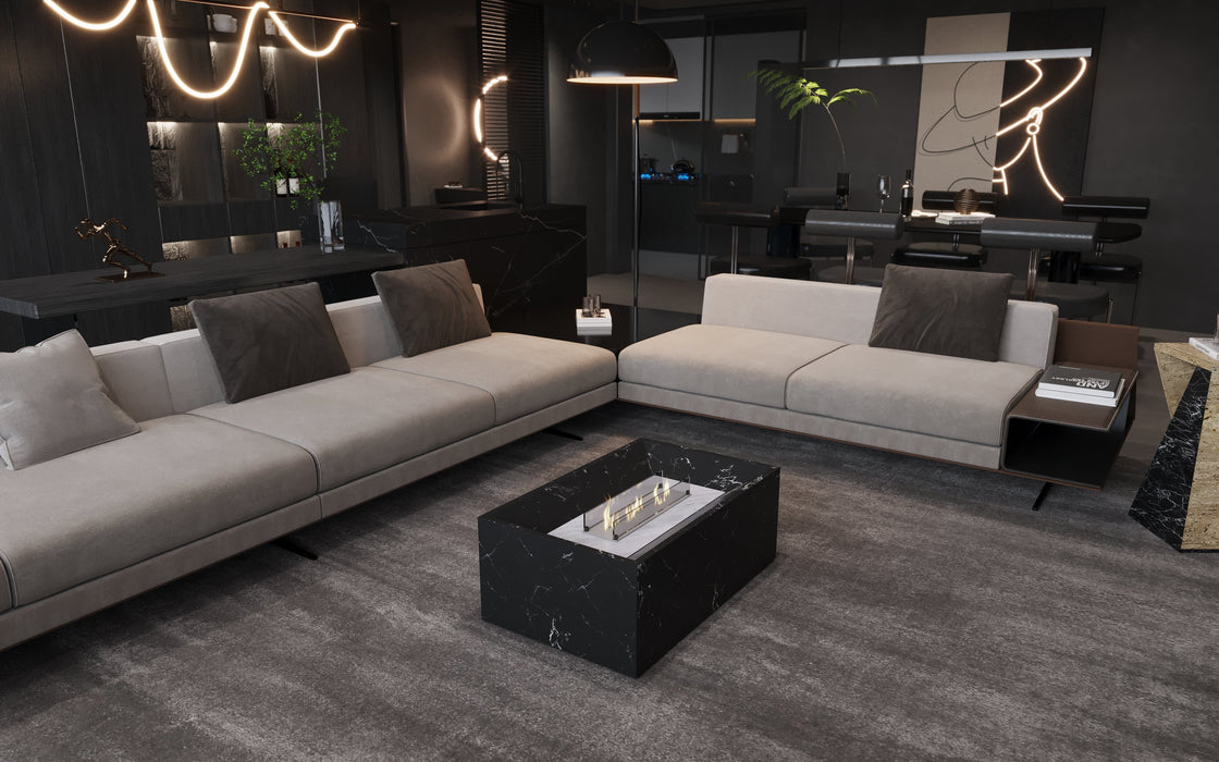 MEG Custom Marble By Ziynet A. LLC Black Marble Coffee Table with Built-in Fireplace - Alternate View