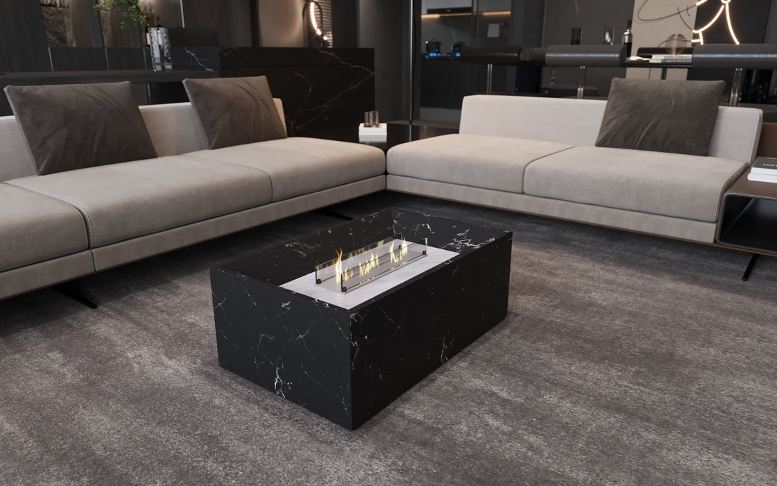 MEG Custom Marble By Ziynet A. LLC Black Marble Coffee Table with Built-in Fireplace - Main Product Image