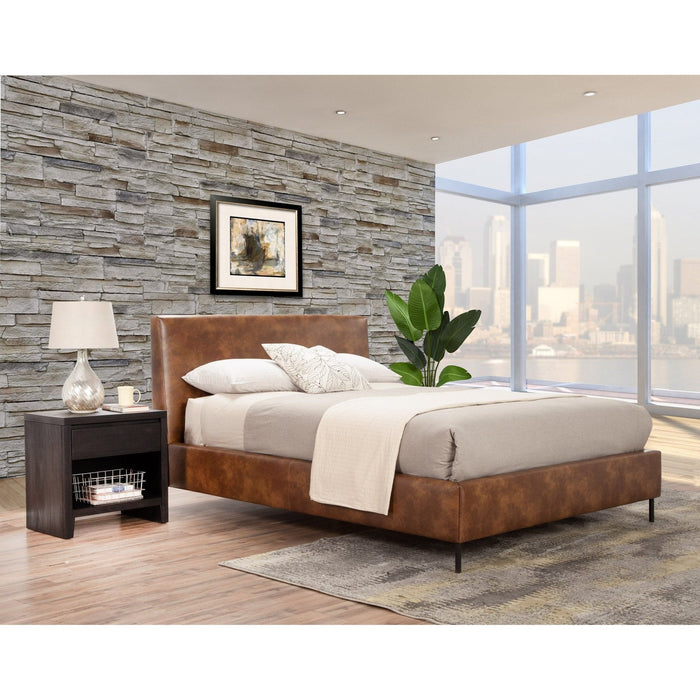 Alpine Furniture Sophia Faux Leather Platform Bed, Brown