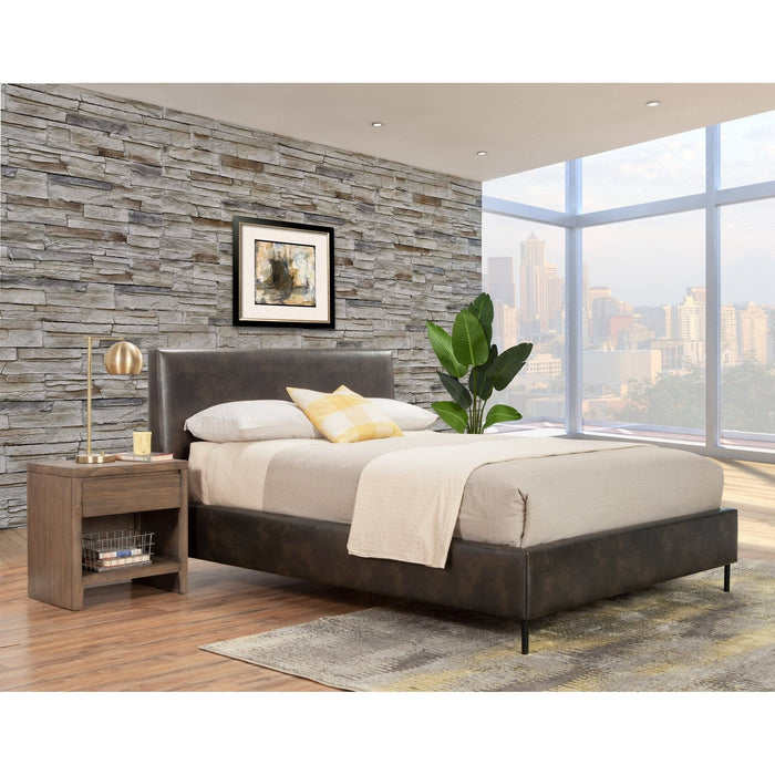 Alpine Furniture Sophia Faux Leather Platform Bed, Gray