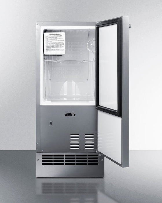 Summit 15” Built-In Drain-Free Outdoor Icemaker / 25 lbs. Capacity, ADA Compliant, Adjustable Height, Stainless Steel Exterior, Manual Defrost / BIM271OS