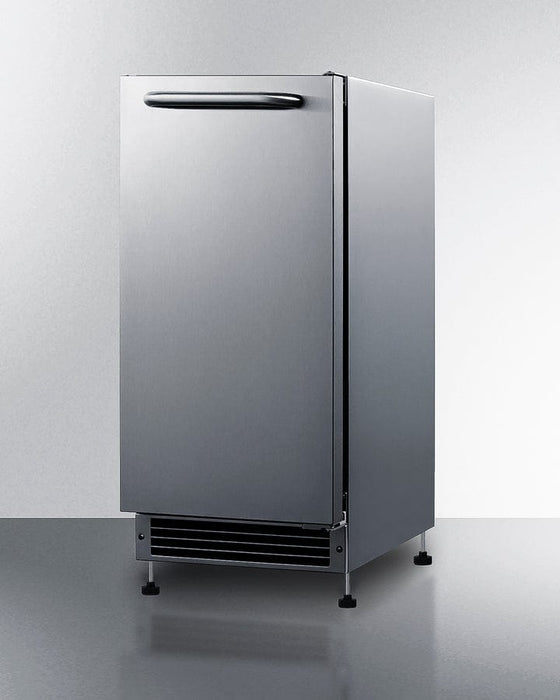 Summit 15” Built-In Drain-Free Outdoor Icemaker / 25 lbs. Capacity, ADA Compliant, Adjustable Height, Stainless Steel Exterior, Manual Defrost / BIM271OS