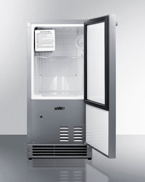Summit 15” Built-In Drain-Free Outdoor Icemaker / 25 lbs. Capacity, ADA Compliant, Adjustable Height, Stainless Steel Exterior, Manual Defrost, Reversible Door / BIM27OSADA