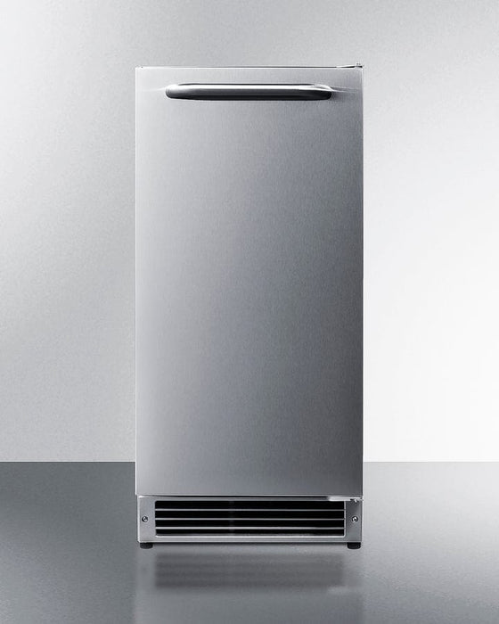 Summit 15” Built-In Drain-Free Outdoor Icemaker / 25 lbs. Capacity, ADA Compliant, Adjustable Height, Stainless Steel Exterior, Manual Defrost, Reversible Door / BIM27OSADA