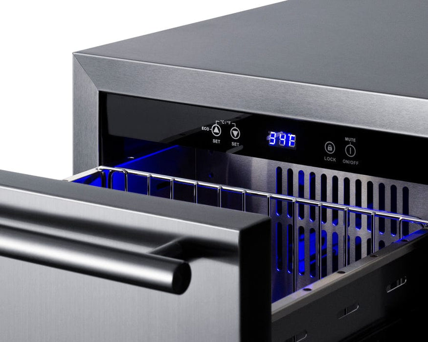 Summit 18" Wide 2-Drawer All-Refrigerator / 3.4 cu.ft. Capacity, Built-In Capable, Stainless Steel Construction, Panel-Ready Drawer Fronts, Professional Handles, Frost-Free, Interior Lighting / ADRD18H34