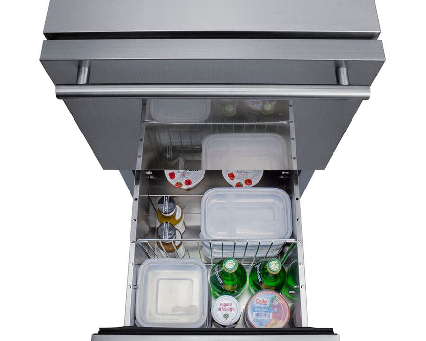 Summit 18" Wide Outdoor 2-Drawer All-Refrigerator / 3.4 cu.ft. Capacity, ADA Compliant, Panel-Ready Drawer Fronts, Professional Handles, Frost-Free / ADRD18OS
