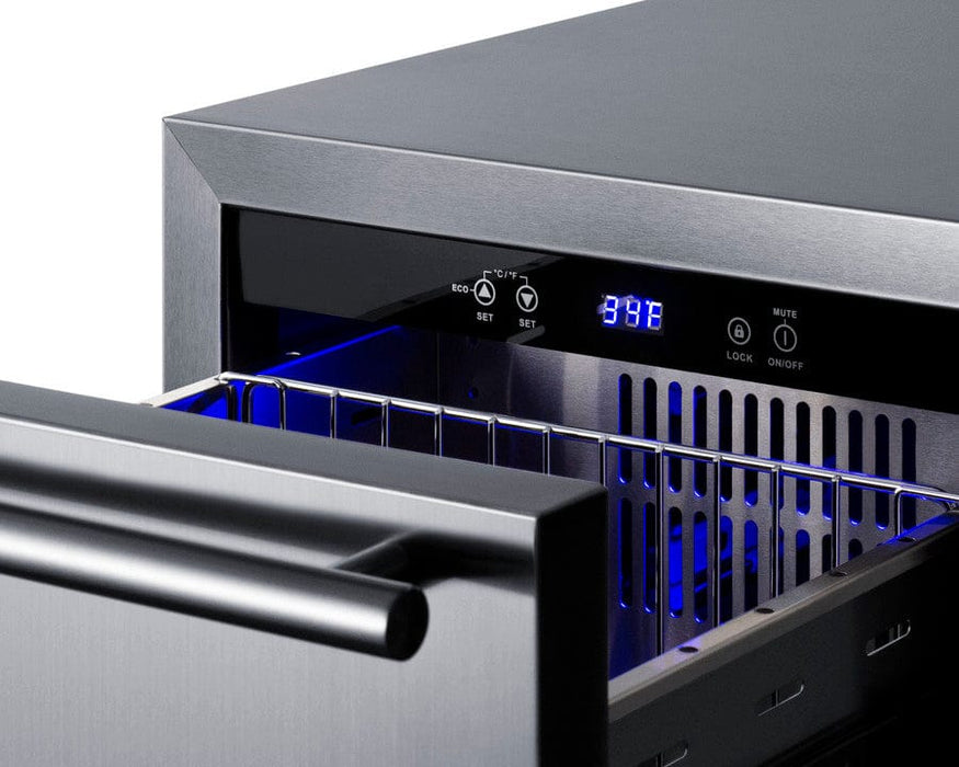 Summit 18" Wide Outdoor 2-Drawer All-Refrigerator / 3.4 cu.ft. Capacity, ADA Compliant, Panel-Ready Drawer Fronts, Professional Handles, Frost-Free / ADRD18OS